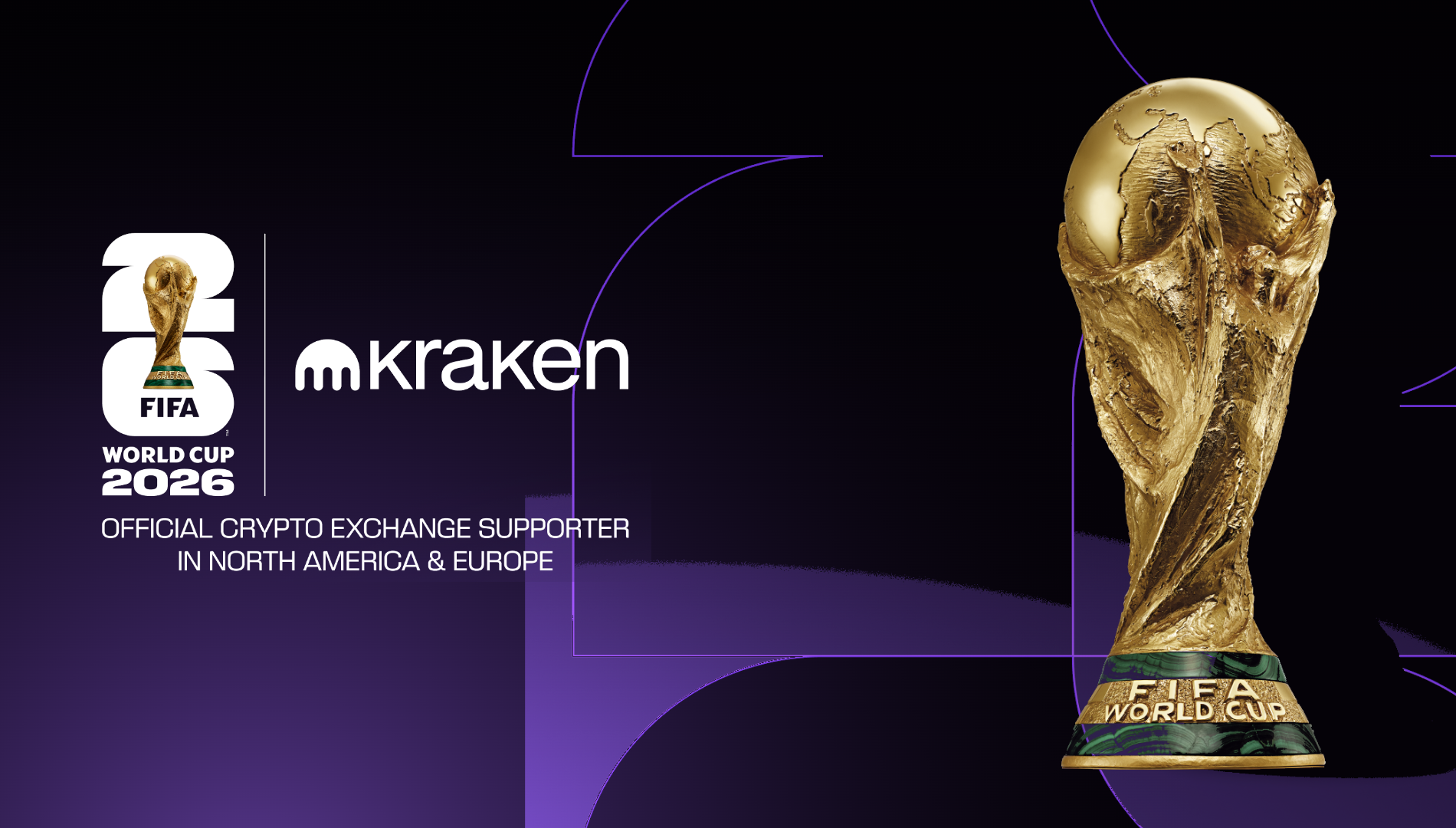 Kraken logo alongside the FIFA World Cup 2026 trophy