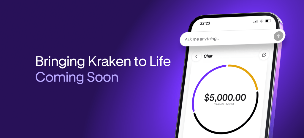Скриншот концептуального нового интерфейса мобильного приложения Kraken, демонстрирующий персонализированное отслеживание финансовых целей.