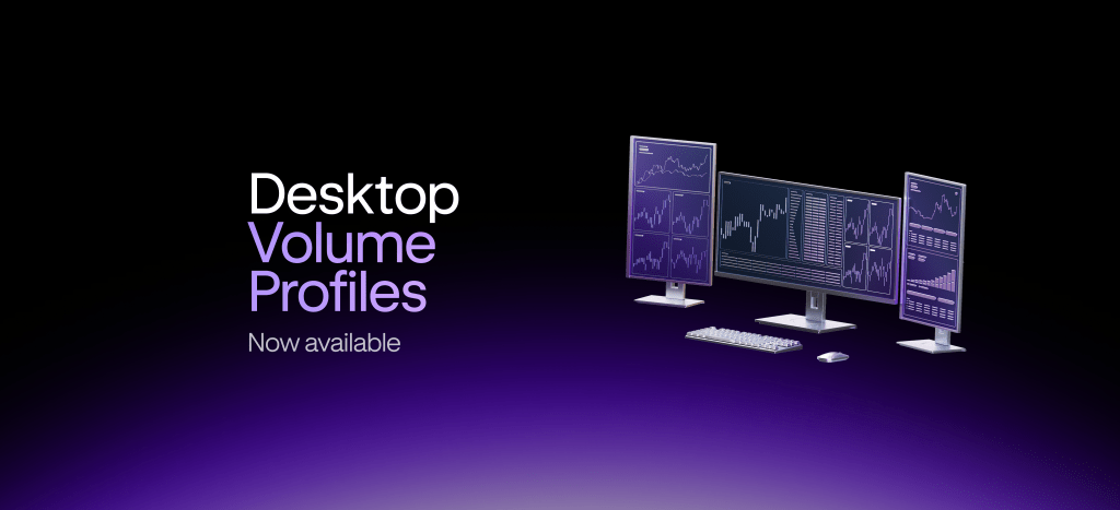 Captura de tela da interface da plataforma de negociação Kraken Desktop exibindo indicadores de perfil de volume em um gráfico de preços.